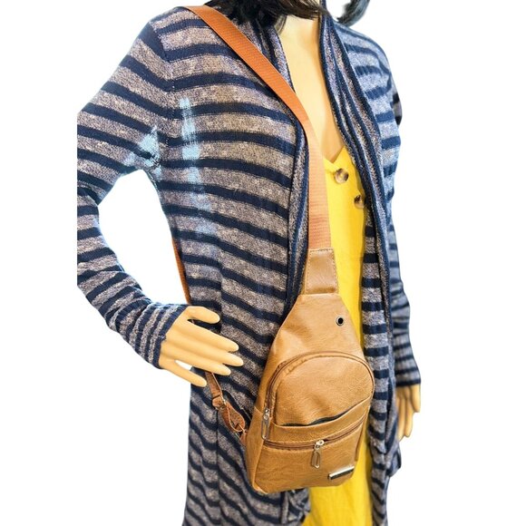 Unisex PU Leather Adjustable Travel/Cross body Bag in Whiskey Brown NWOT - Picture 3 of 10